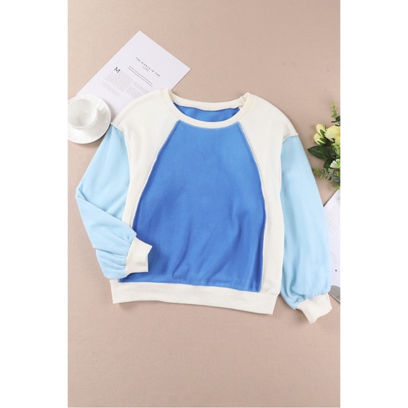 Round Neck Dropped Shoulder Color Block Sweatshirt - Picture 5 of 6